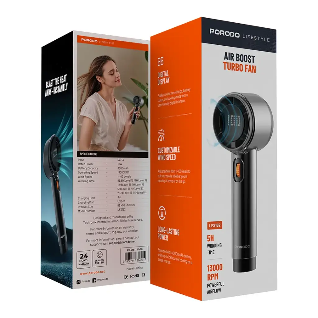 PORODO LIFESTYLE AIR BOOST TURBO FAN BLACK PD-LFST152-BK thumbnail 2