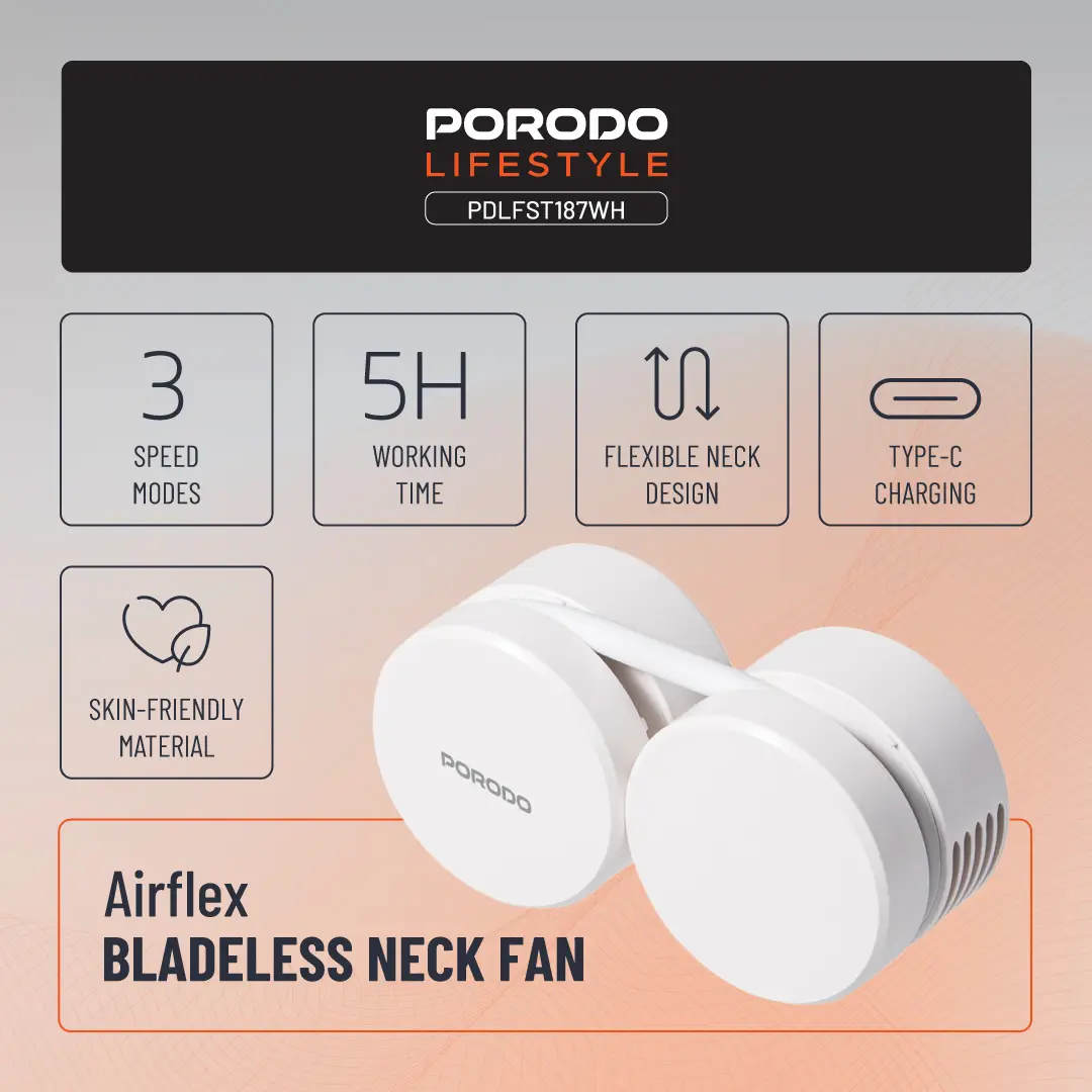 PORODO LIFESTYLE AIRFLEX BLADLESS NECK FAN WHITE PDLFST187WH thumbnail 3