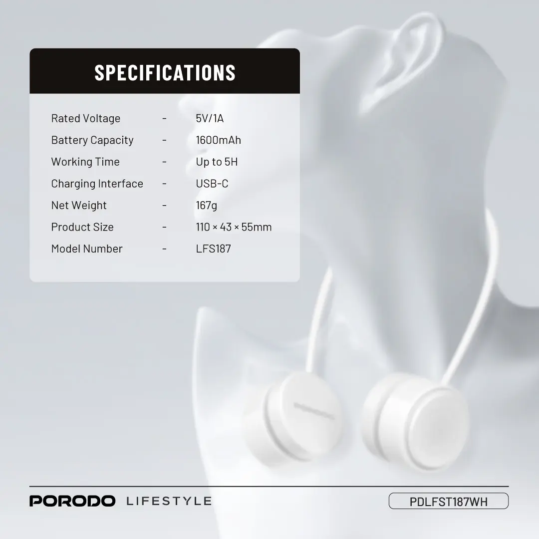 PORODO LIFESTYLE AIRFLEX BLADLESS NECK FAN WHITE PDLFST187WH thumbnail 2