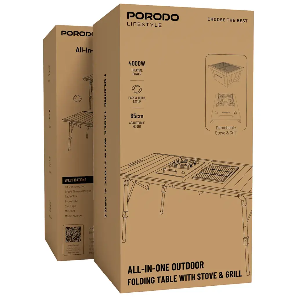PORODO LIFESTYLE ALL IN ONE OUTDOOR FOLDING TABLE WITH STOVE &GRILL BLACK PDLFSTHGFT28BK thumbnail 2