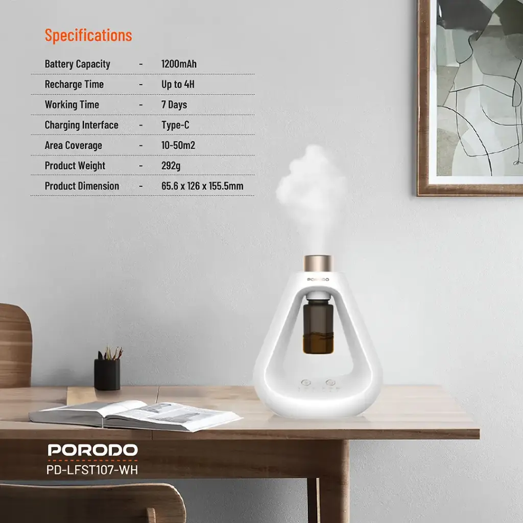 PORODO LIFESTYLE AROMA SPHERE WATERLESS DIFFUSER WHITE PD-LFST107-WH thumbnail 2