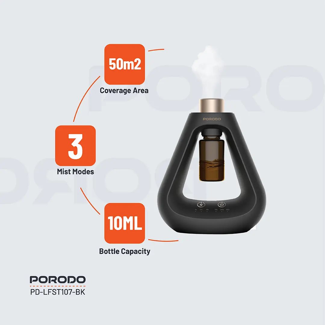 PORODO LIFESTYLE AROMA SPHERE WATERLESS DIFFUSER BLACK PD-LFST107-BK thumbnail 7