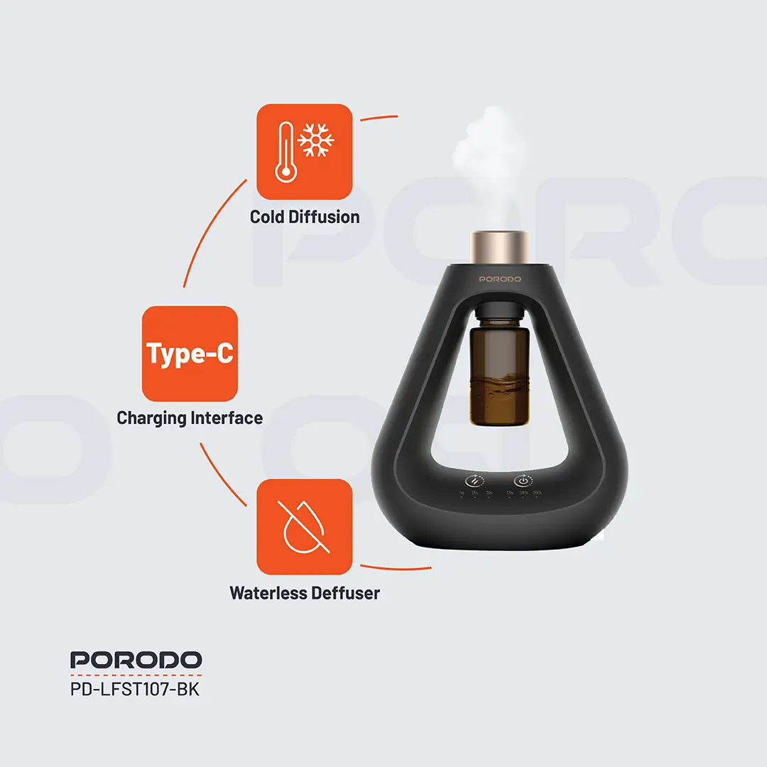 PORODO LIFESTYLE AROMA SPHERE WATERLESS DIFFUSER BLACK PD-LFST107-BK thumbnail 3