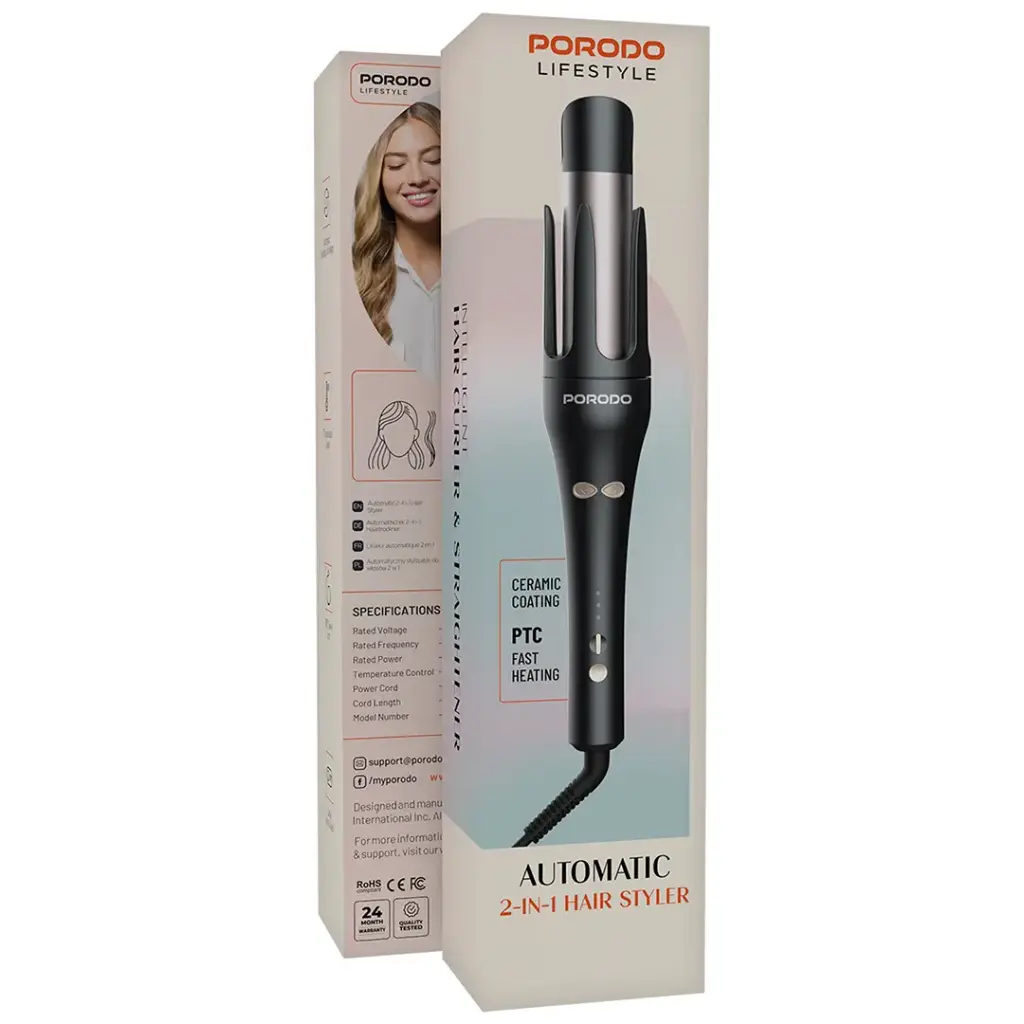 PORODO LIFESTYLE AUTOMATIC 2 IN 1 HAIR STYLER BLACK PDLFSTSA008BK thumbnail 3