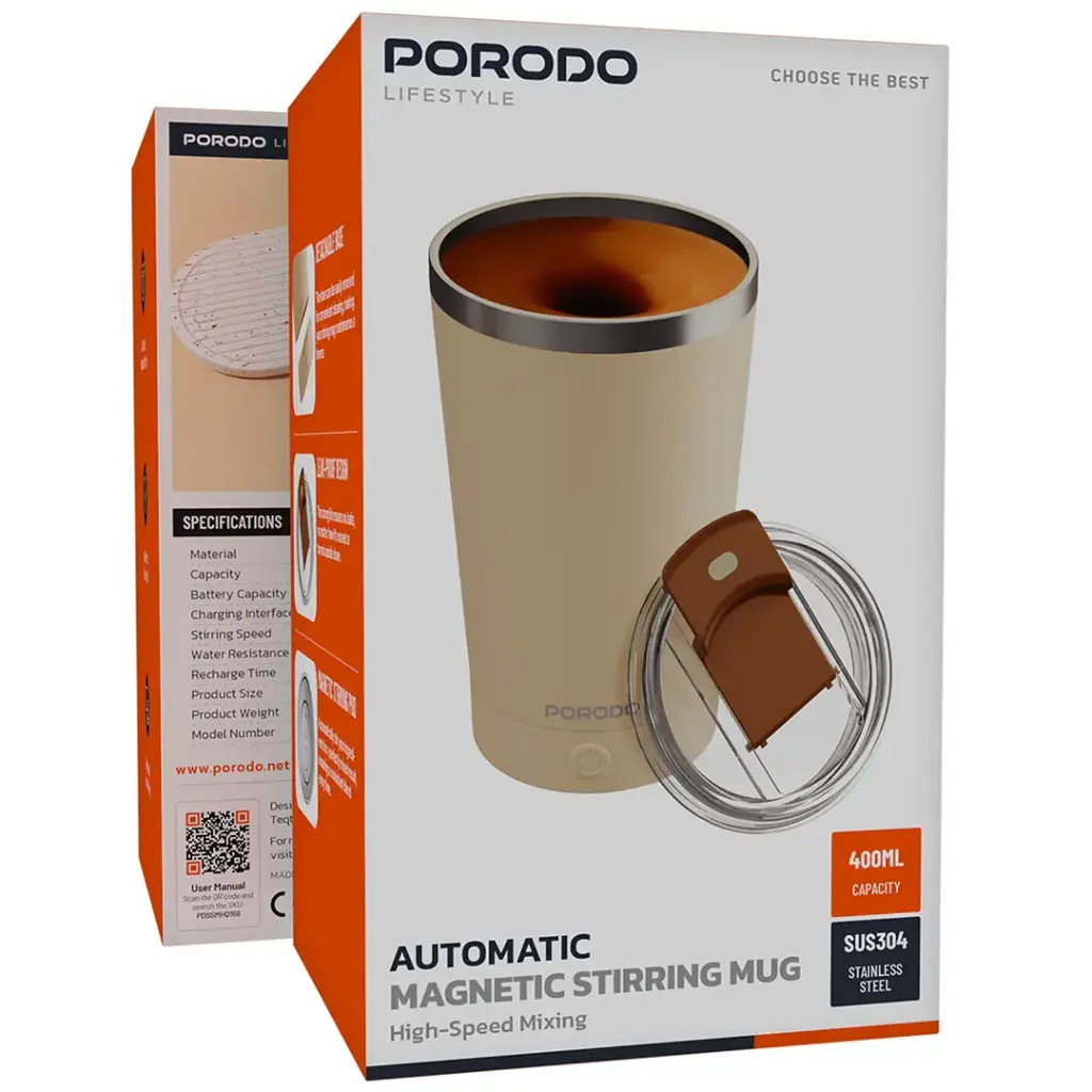 PORODO LIFESTYLE AUTOMATIC MAGNETIC STIRRING MUG HIGH SPEED MIXING CREAM PDSSMHQ168CM thumbnail 3