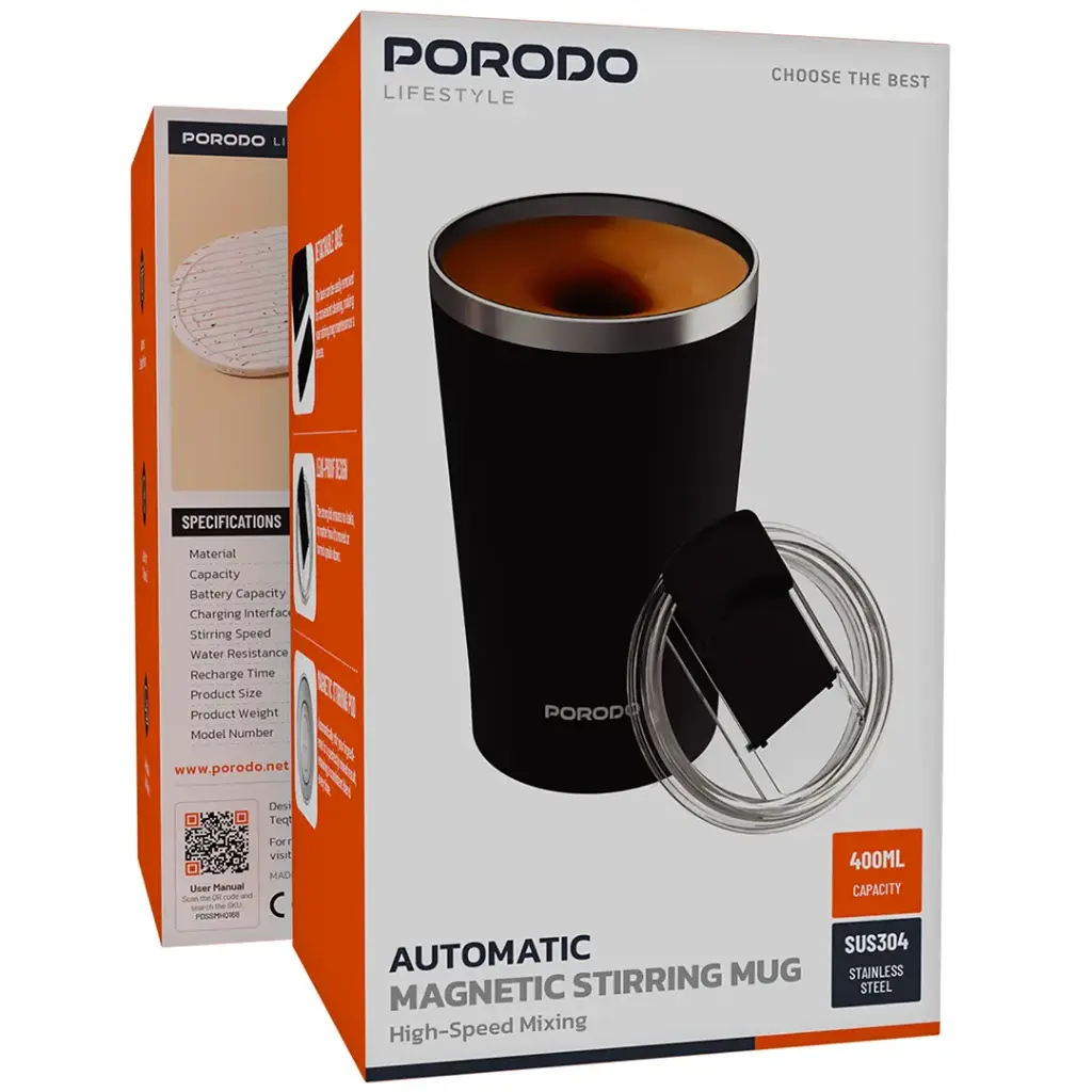 PORODO LIFESTYLE AUTOMATIC MAGNETIC STIRRING MUG HIGH SPEED MIXING PINK PDSSMHQ168PK thumbnail 3