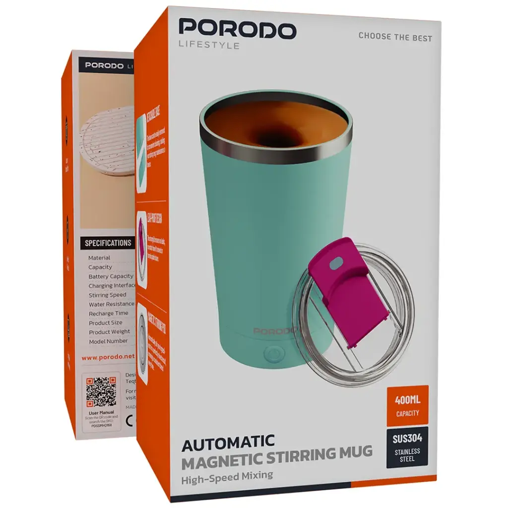 PORODO LIFESTYLE AUTOMATIC MAGNETIC STIRRING MUG HIGH SPEED MIXING BLUE PDSSMHQ168BL thumbnail 3