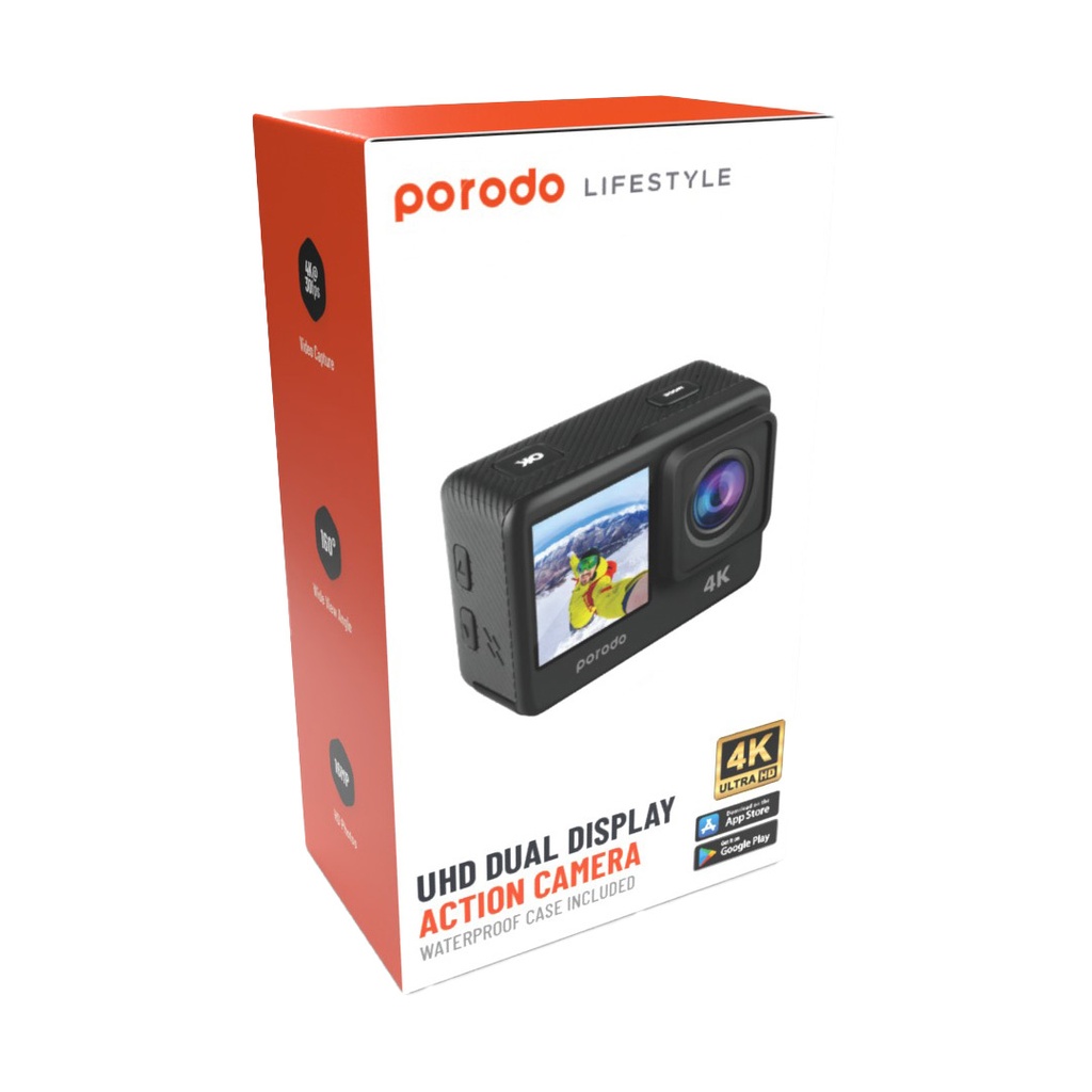 Porodo Lifestyle UHD Dual Display Action Camera - 4K Ultra HD, Black thumbnail 2