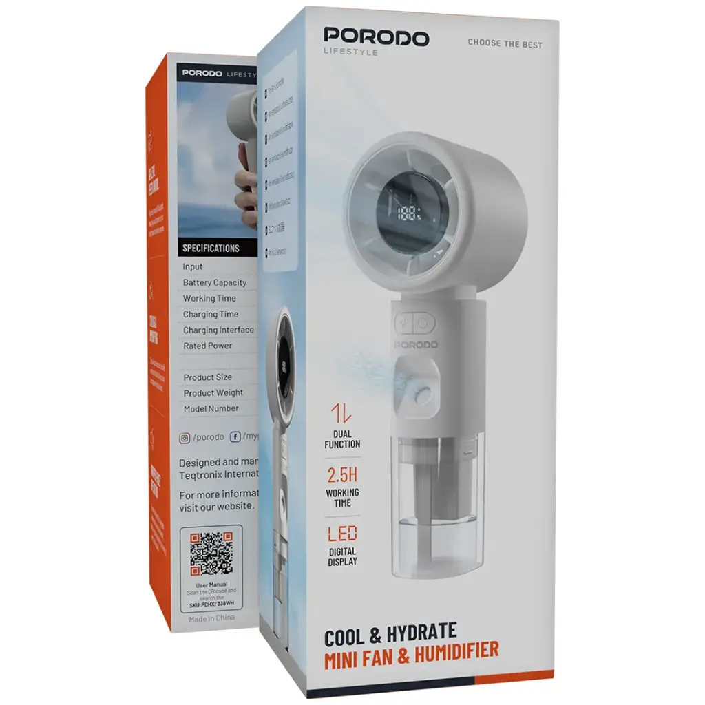 PORODO COOL AND HYDRATE MINI FAN AND HUMIDIFIER WHITE PDHXF338WH thumbnail 7