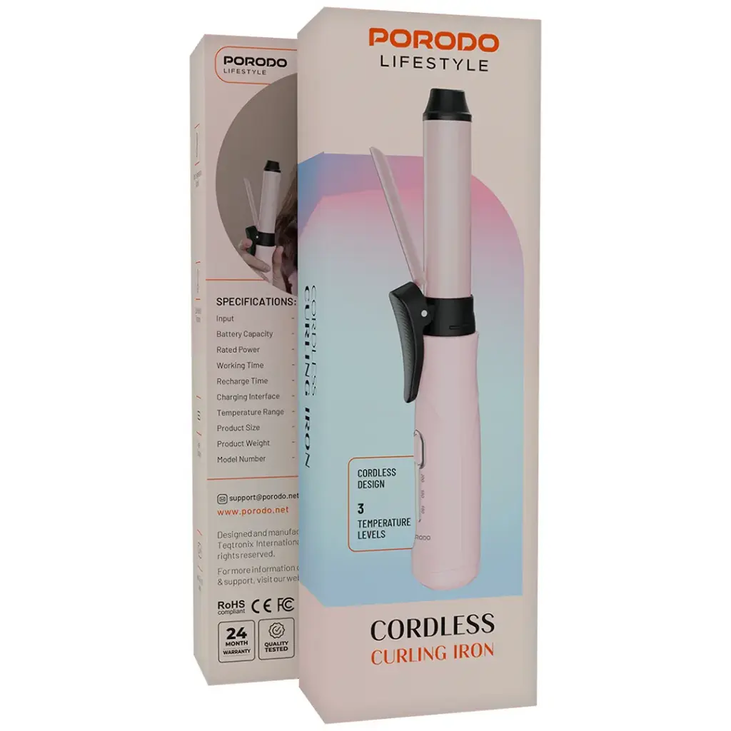 PORODO LIFESTYLE CORDLESS CURLING IRON PINK PDBL007PK3 thumbnail 3