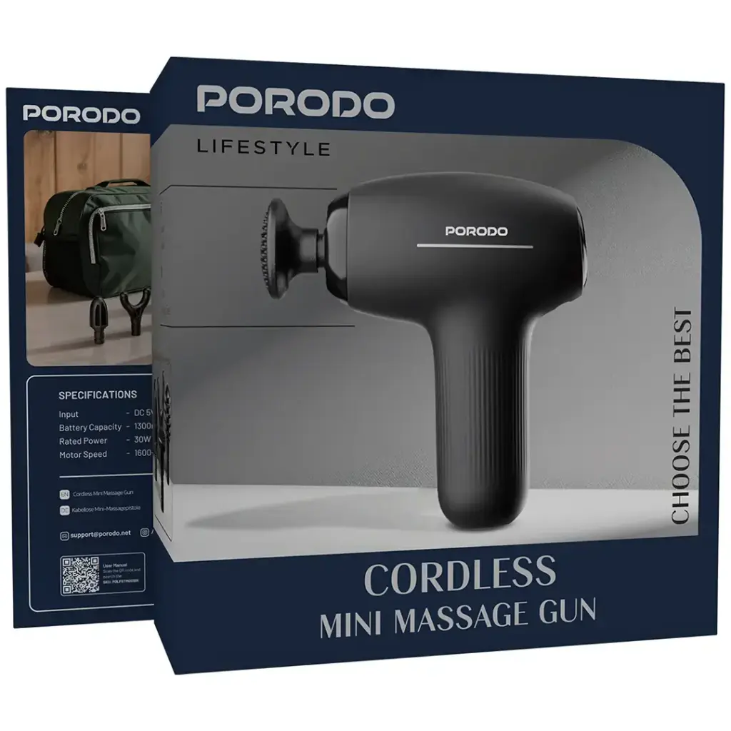PORODO LIFESTYLE CORDLESS MINI MASSAGE GUN BLACK PDLFSTMG01BK thumbnail 5