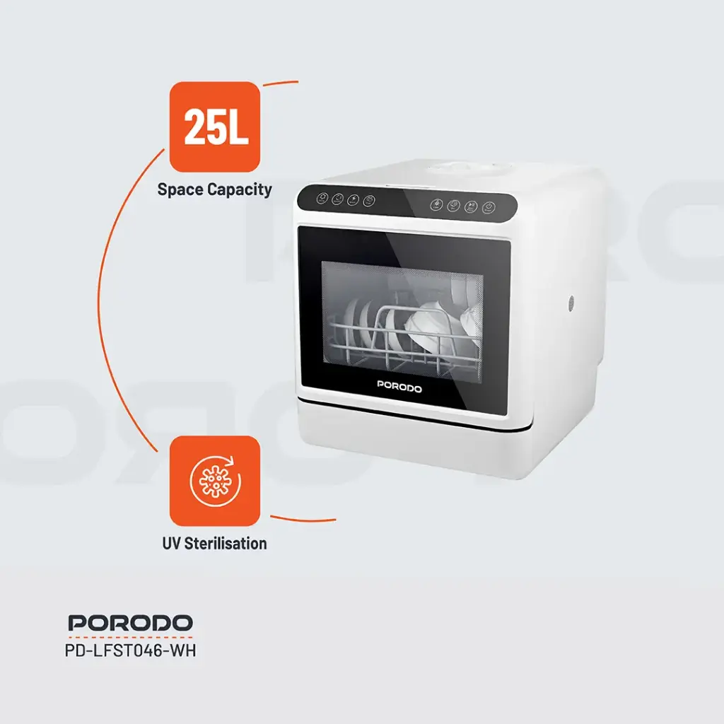 PORODO LIFESTYLE COUNTER TOP DISHWASHER WHITE LFST046-WH thumbnail 7
