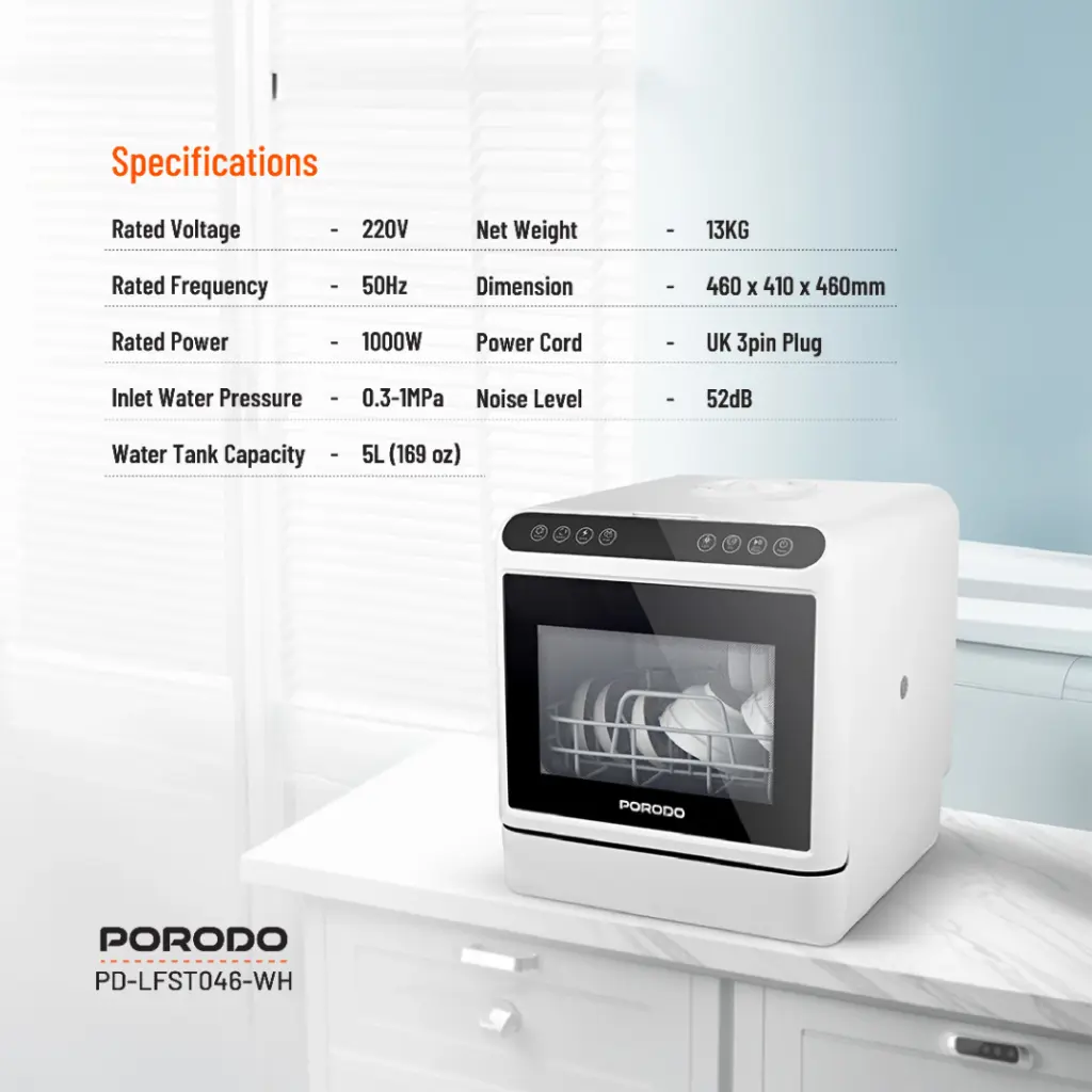 PORODO LIFESTYLE COUNTER TOP DISHWASHER WHITE LFST046-WH thumbnail 2