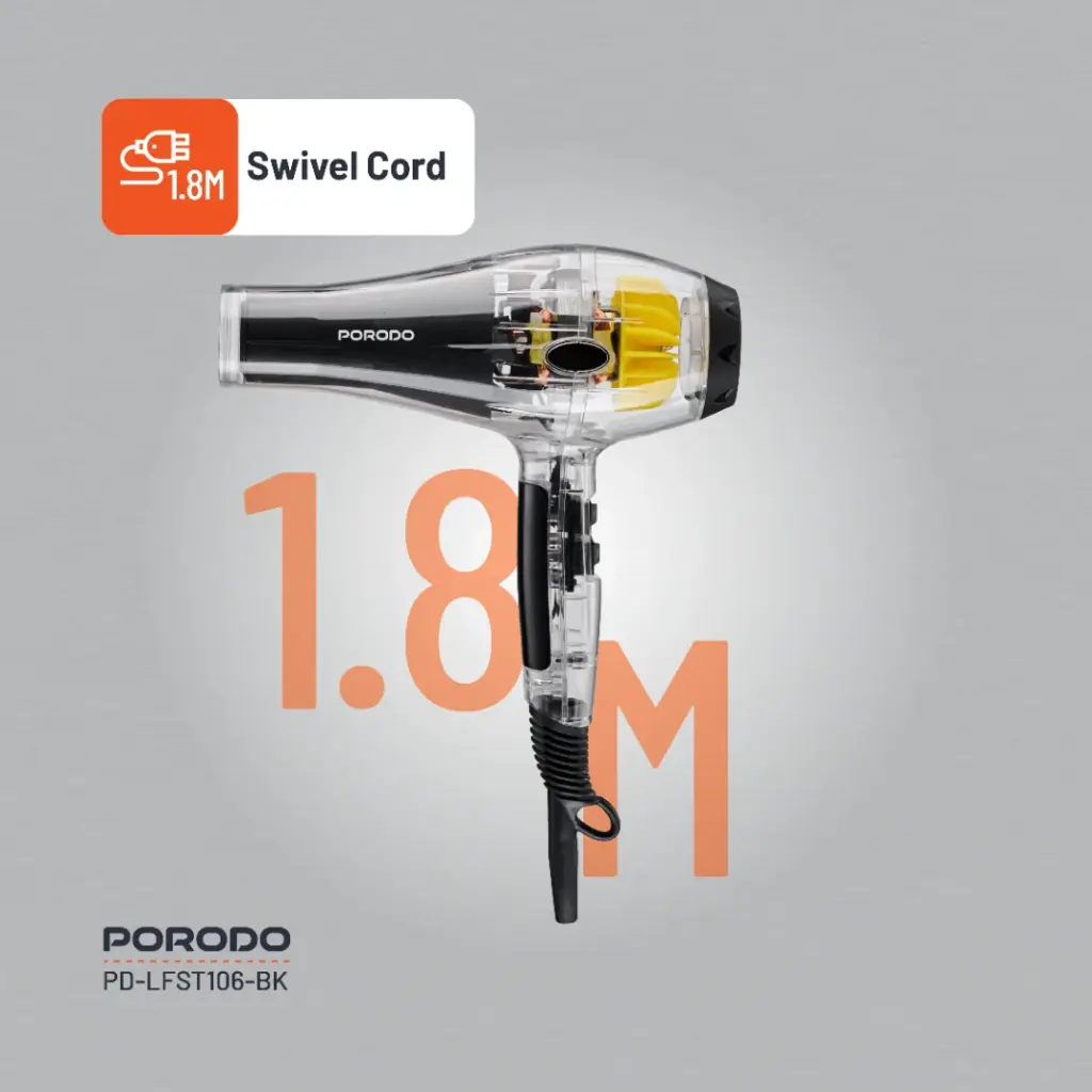 PORODO LIFESTYLE CRYSTAL SHELL HAIR DRYER BLACK PD-LFST106-BK thumbnail 6