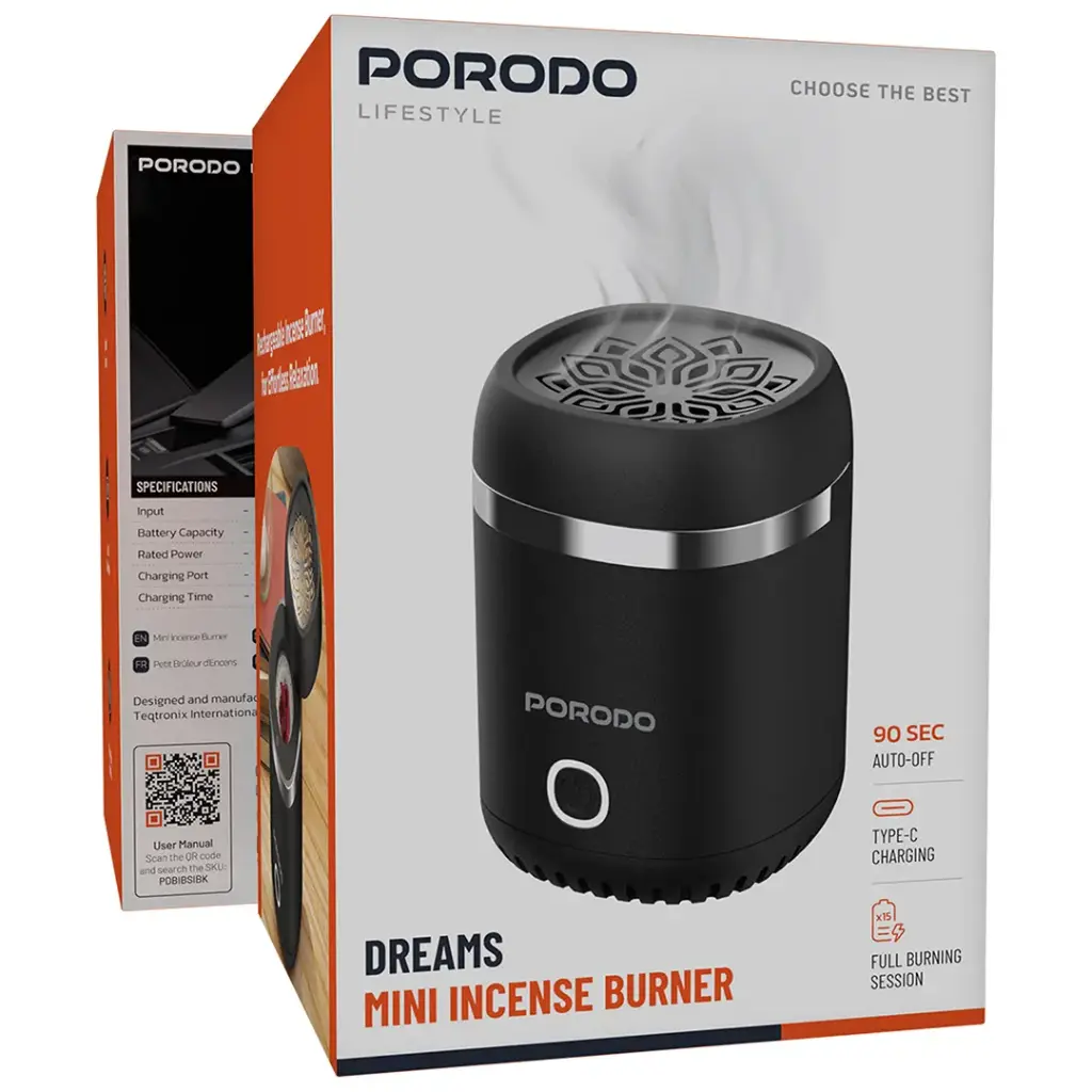 PORODO LIFESTYLE DREAMS MINI INCENSE BURNER BLACK PDWBIBSLBK thumbnail 6