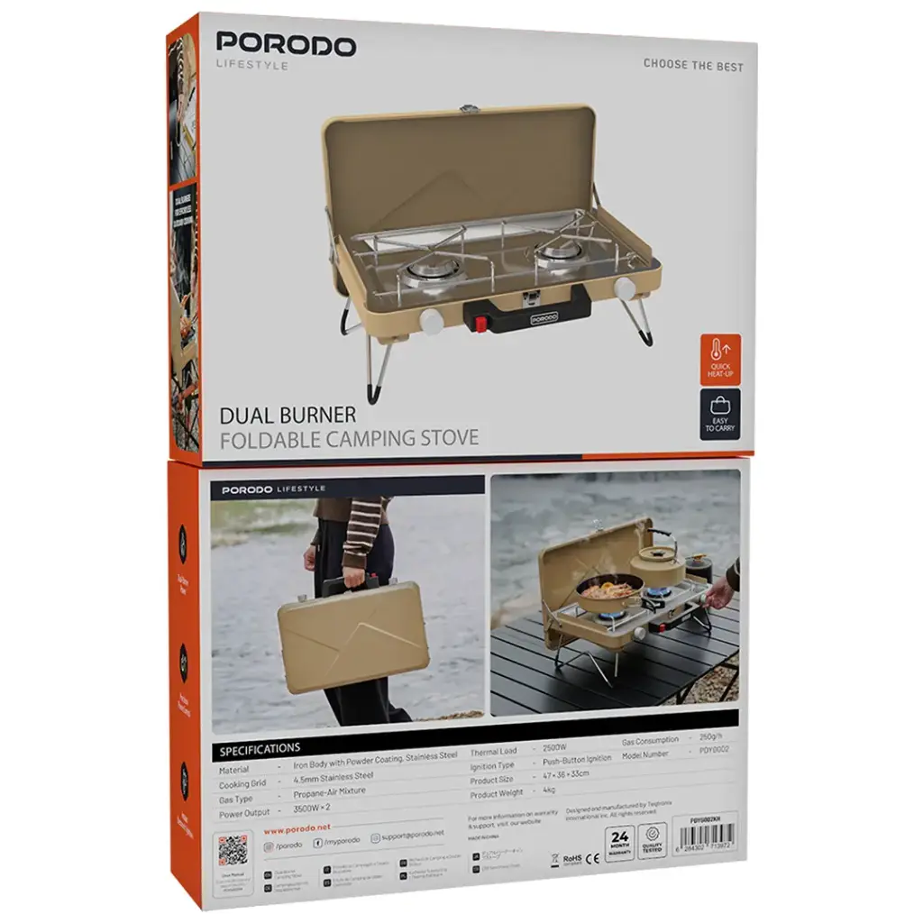 PORODO LIFESTYLE DUAL BURNER FOLDABLE CAMPING STOVE KHAKI PDYG002KH thumbnail 5