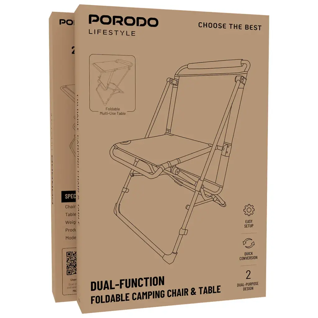 PORODO LIFESTYLE DUAL FUNCTION FOLDABLE CAMPING CHAIR  TABLE-GREEN PDLFST8200GN thumbnail 2