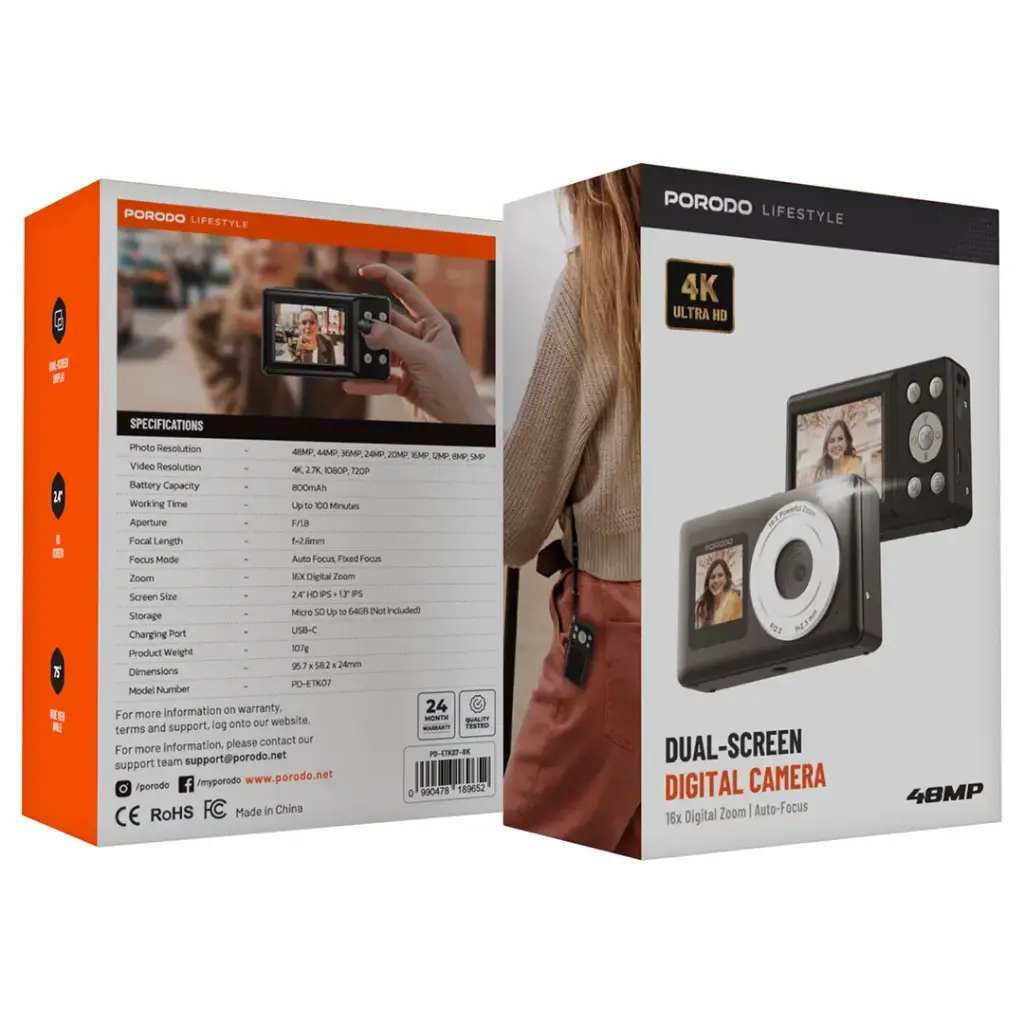 PORODO LIFESTYLE DUAL SCREEN DIGITAL CAMERA BLACK PD-ETK07-BK thumbnail 2