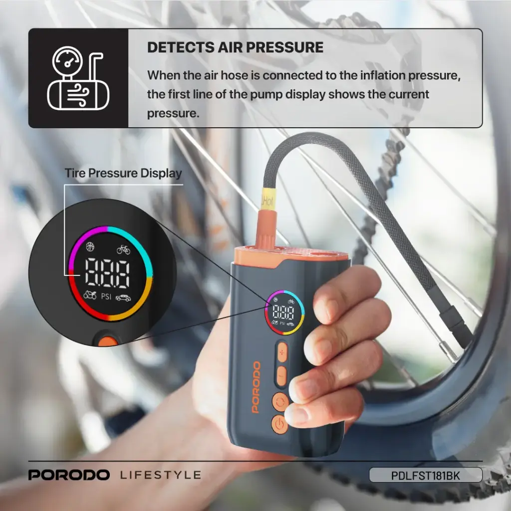 PORODO LIFESTYLE ELECTRIC AIR INFLATOR BLACK PDLFST181BK thumbnail 4