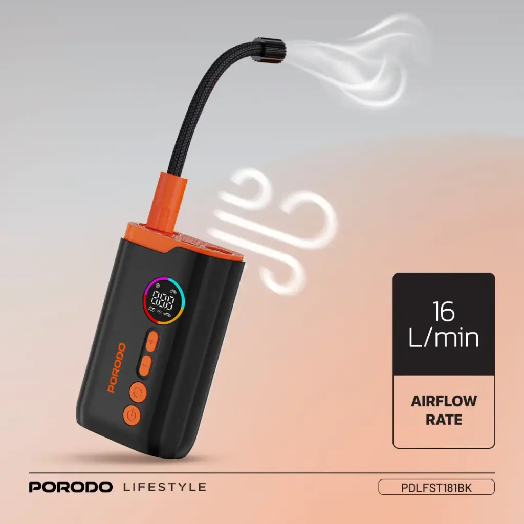 PORODO LIFESTYLE ELECTRIC AIR INFLATOR BLACK PDLFST181BK thumbnail 5