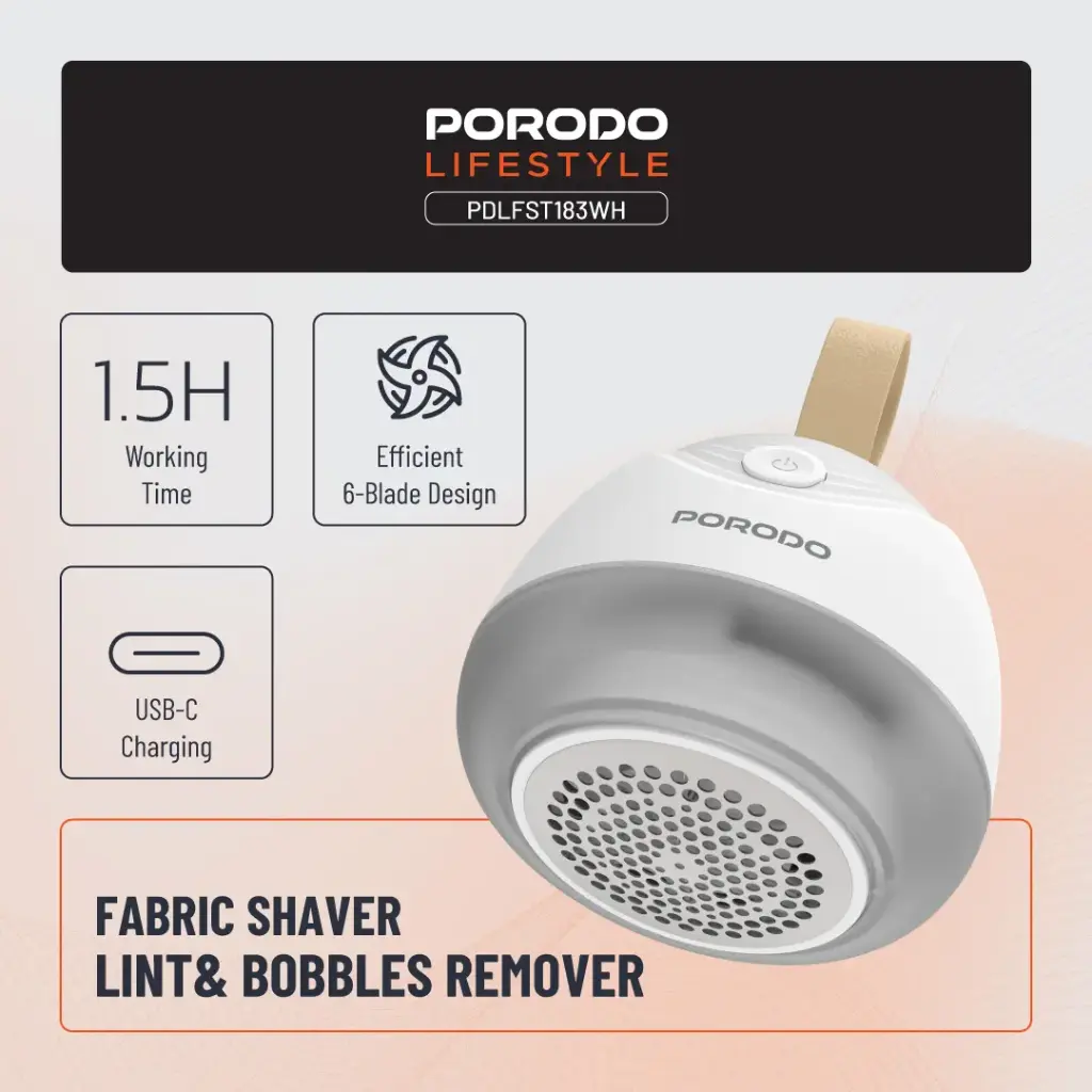 PORODO LIFESTYLE FABRIC SHAVER LINT AND BOBBLES REMOVER WHITE PDLFST183WH thumbnail 4