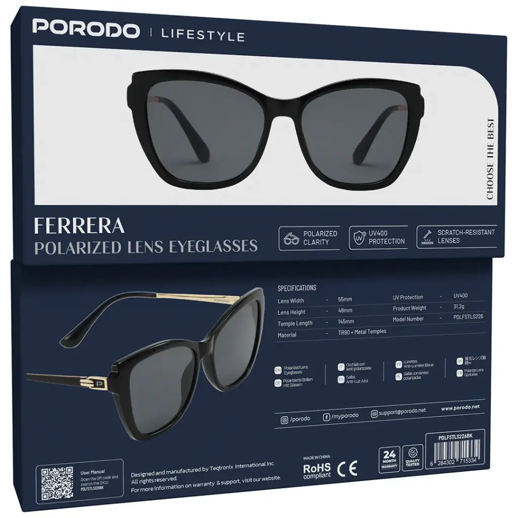 PORODO LIFESTYLE FERRERA POLARIZED LENS EYEGLASSES BLACK PDLFSTLS226BK thumbnail 4