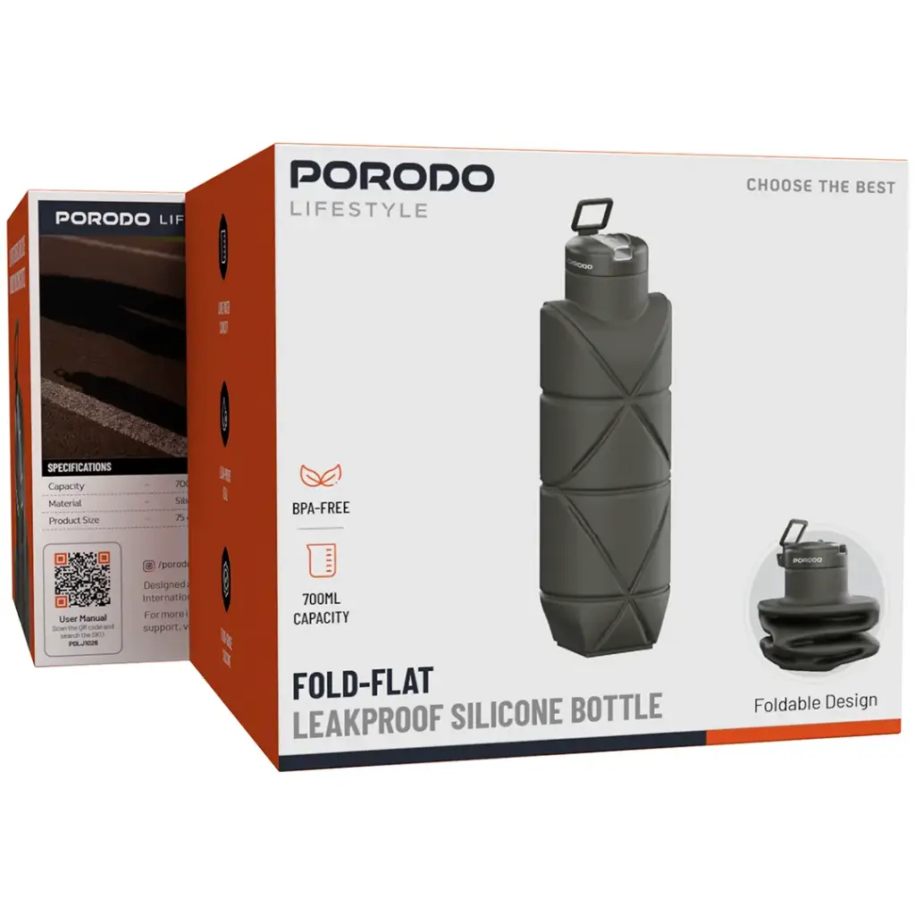 PORODO LIFESTYLE FOLD FLAT LEAKPROOF SILICONE BOTTLE GREEN PDLJ1026GN thumbnail 2