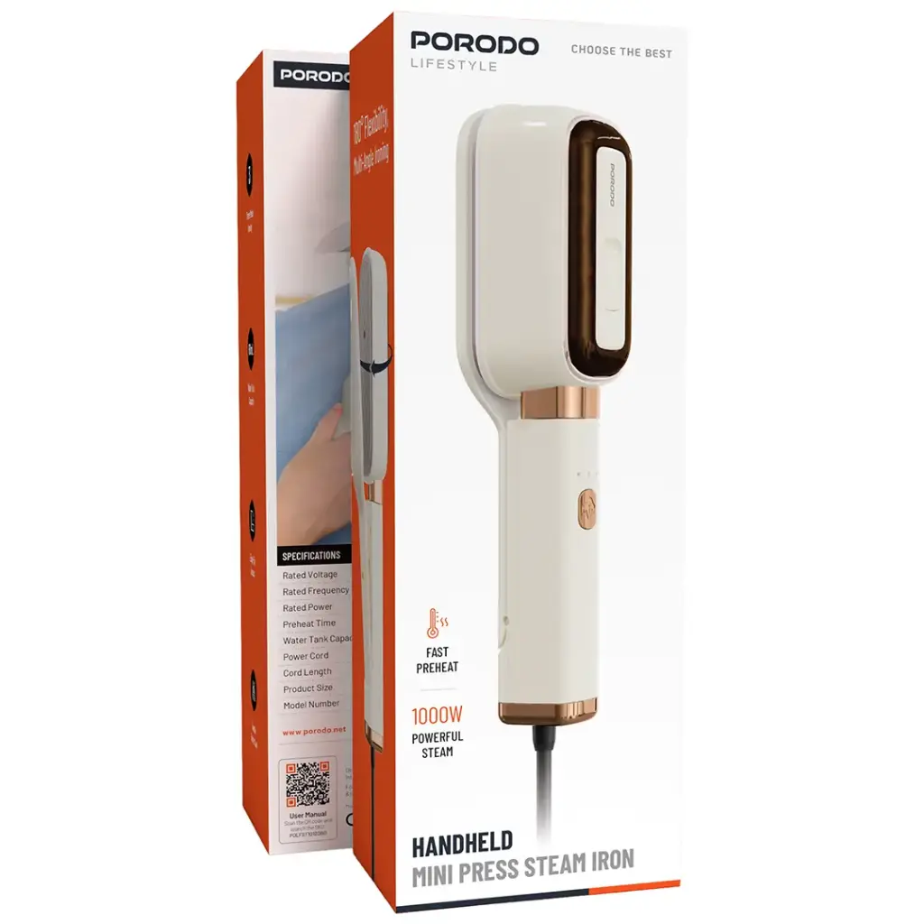 PORODO LIFESTYLE HANDHELD MINI PRESS STEAM IRON BEIGE PDLFST215BG thumbnail 3