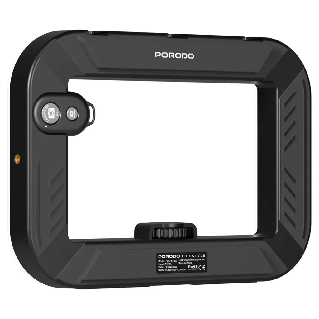 PORODO LIFESTYLE HANDHELD RING GRIP CAMERA & PHONE VLOGGING LIGHT DESKTOP SUPPORT/PHONE CLAMP BLACK PDLFST214BK thumbnail 2