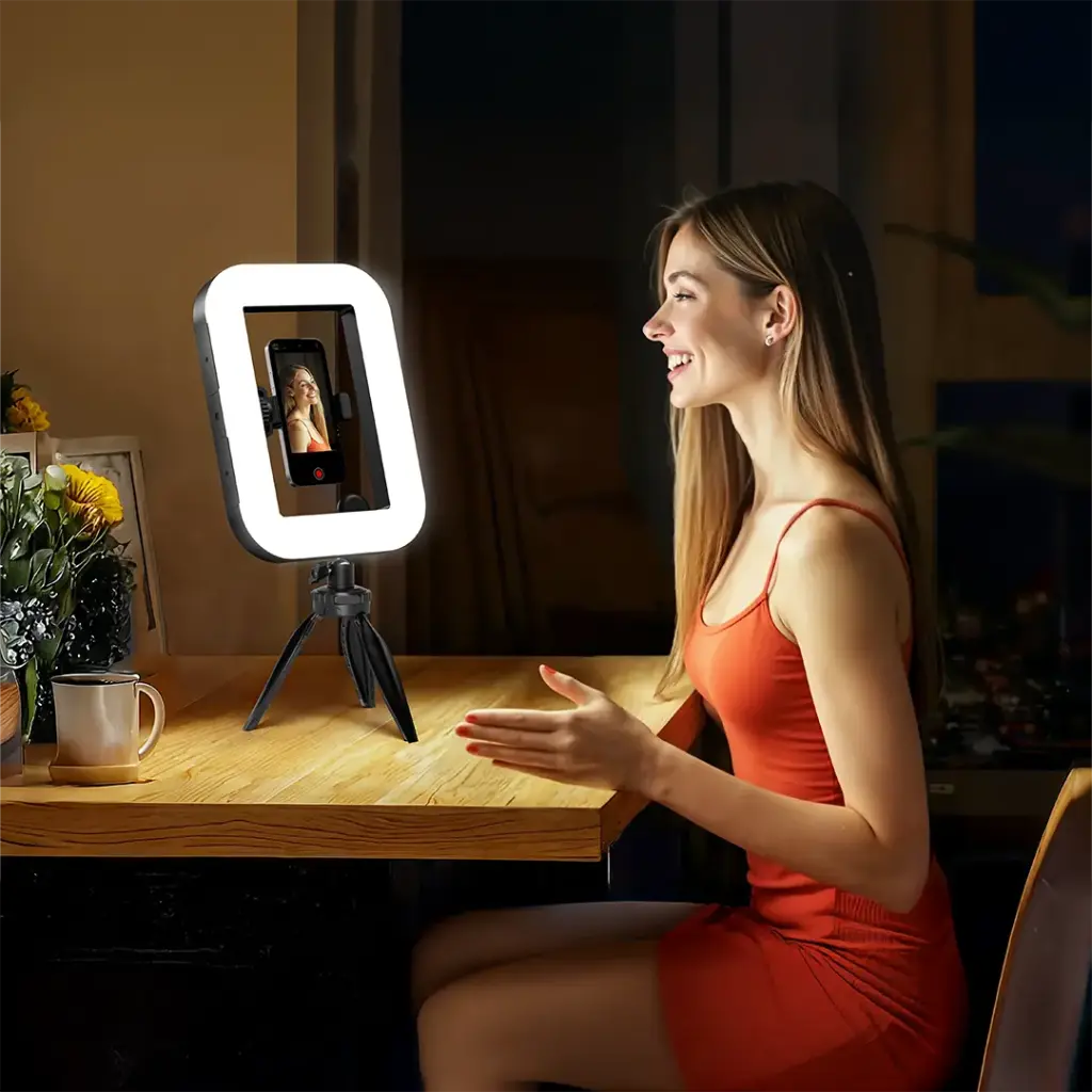 PORODO LIFESTYLE HANDHELD RING GRIP CAMERA & PHONE VLOGGING LIGHT DESKTOP SUPPORT/PHONE CLAMP BLACK PDLFST214BK thumbnail 8