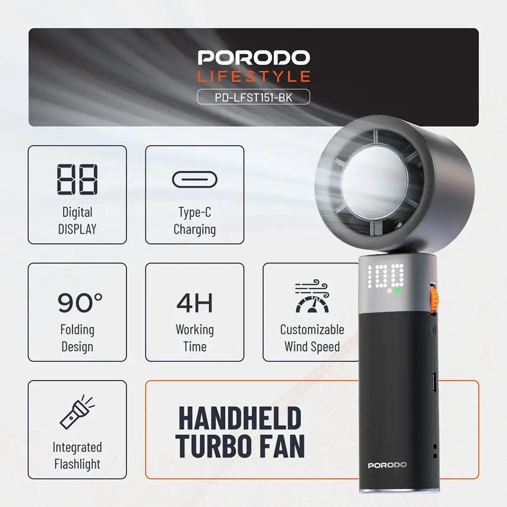 PORODO LIFESTYLE HANDHELD TURBO FAN BLACK PD-LFST151-BK thumbnail 7