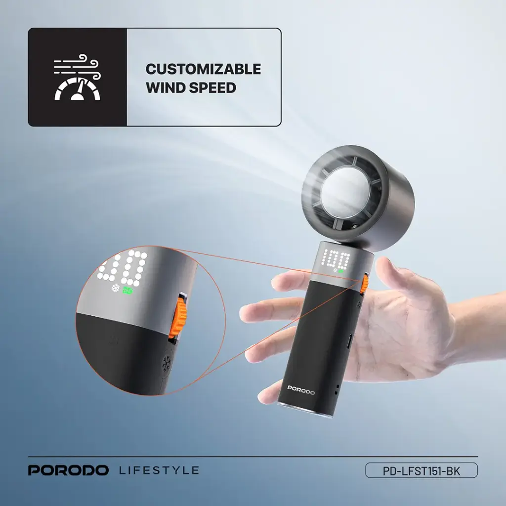 PORODO LIFESTYLE HANDHELD TURBO FAN BLACK PD-LFST151-BK thumbnail 5