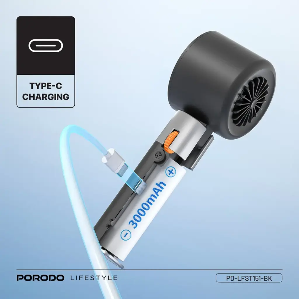 PORODO LIFESTYLE HANDHELD TURBO FAN BLACK PD-LFST151-BK thumbnail 3