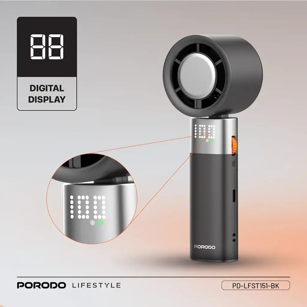 PORODO LIFESTYLE HANDHELD TURBO FAN BLACK PD-LFST151-BK thumbnail 2