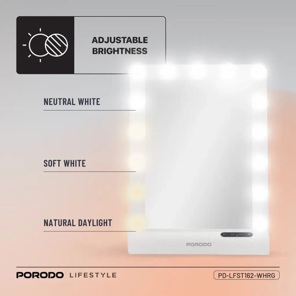 PORODO LIFESTYLE HOLLYWOOD VANITY LIGHTED MIRROR PD-LFST162-WHRG thumbnail 5