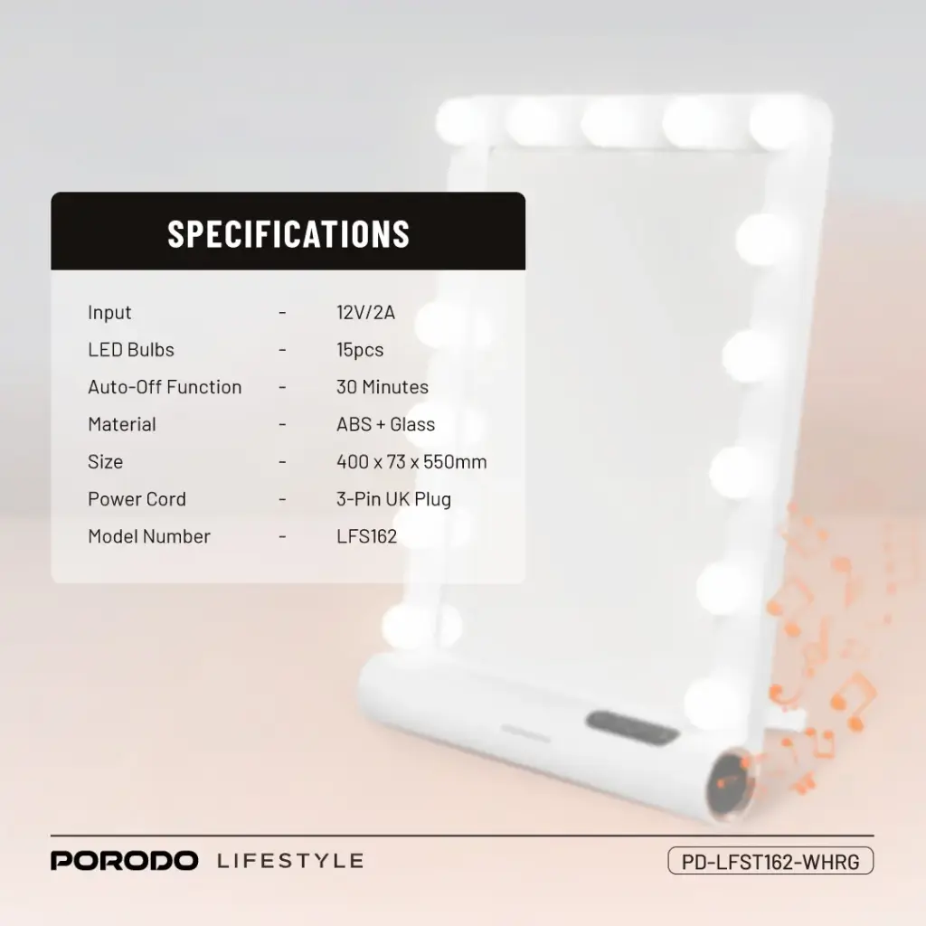 PORODO LIFESTYLE HOLLYWOOD VANITY LIGHTED MIRROR PD-LFST162-WHRG thumbnail 6