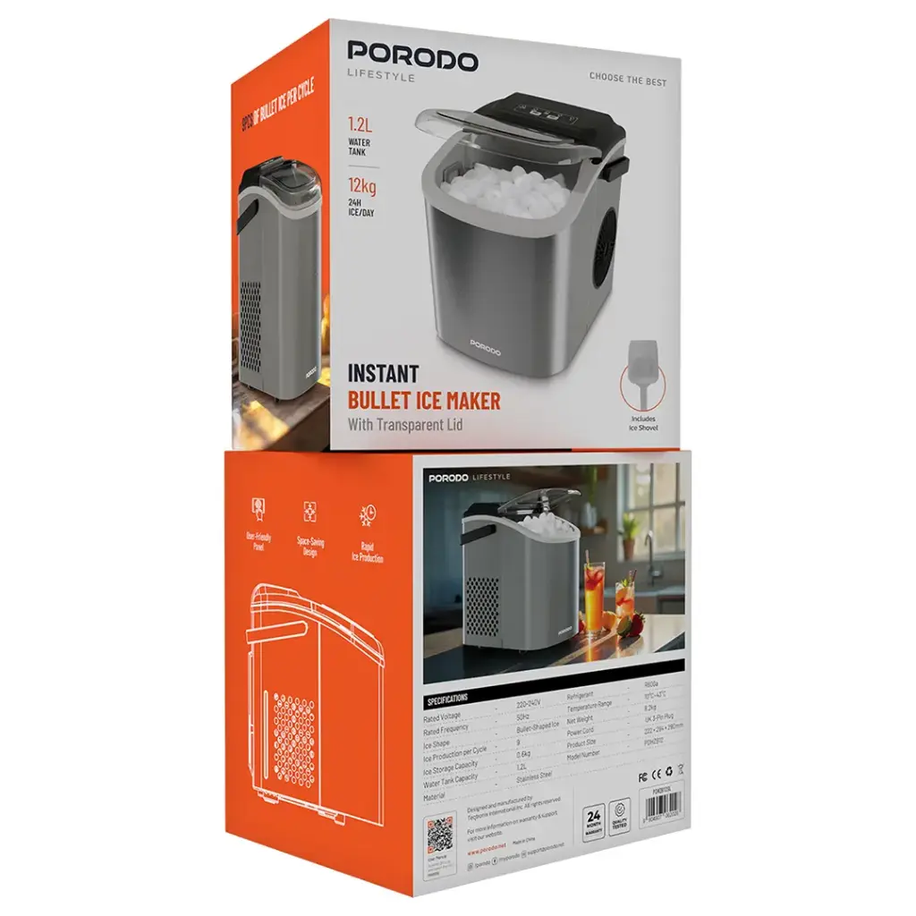 PORODO LIFESTYLE INSTANT BULLET ICE MAKER 1.2L WATER TANK SILVER PDHZB12SL thumbnail 6