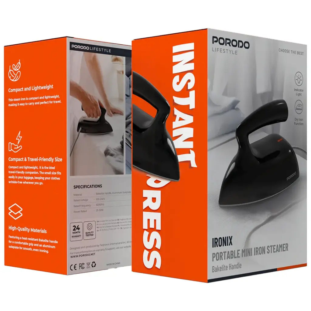 PORODO LIFESTYLE IRONIX PORTABLE MINI IRON STEAMER BLACK PDLFST227SBK thumbnail 3