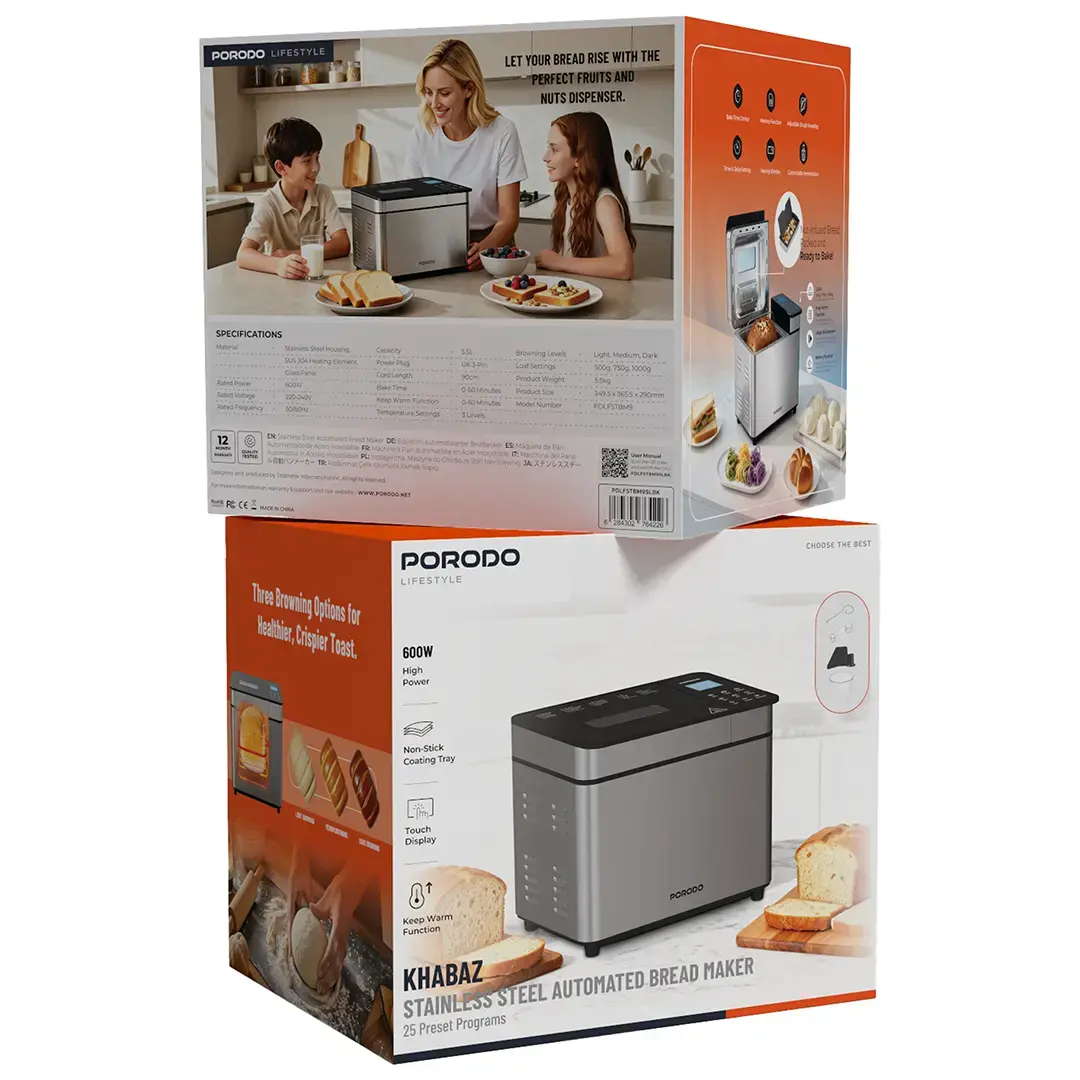 PORODO LIFESTYLE KHABAZ STAINLESS STEEL AUTOMATED BREAD MAKER BLACK PDLFSTBM9SLBK thumbnail 3