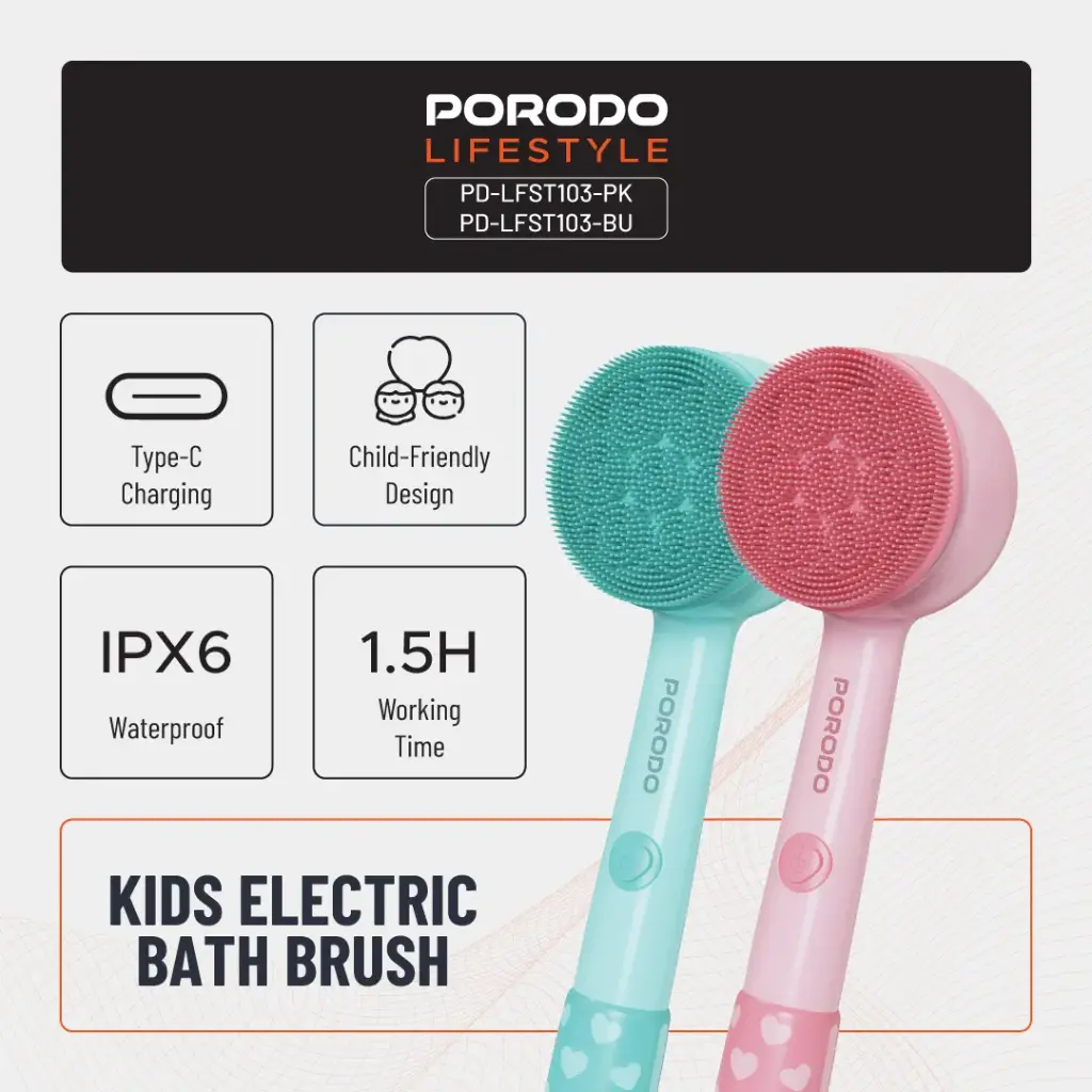 PORODO LIFESTYLE KIDS ELECTRIC BATH BRUSH PINK PD-LFST103-PK thumbnail 3