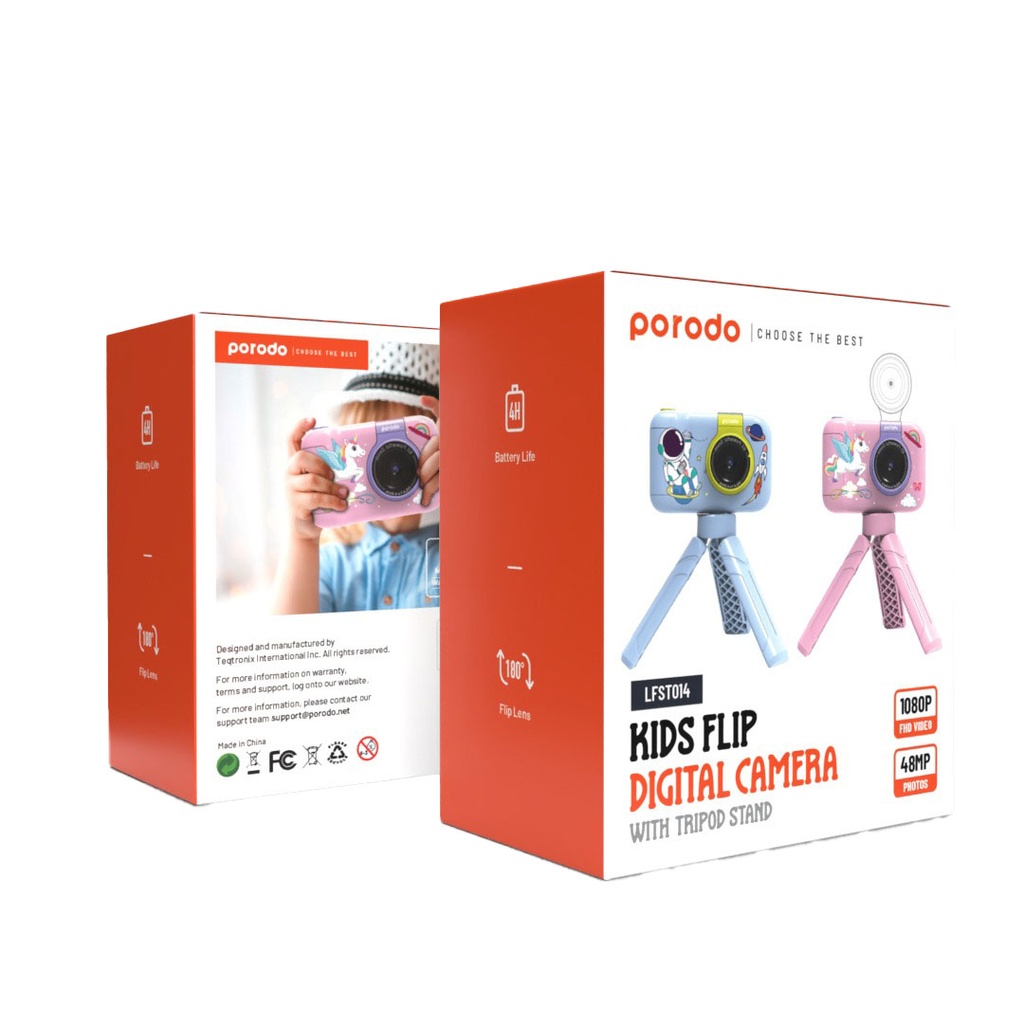 PORODO KIDS FLIP DIGITAL CAMERA WITH TRIPOD STAND PINK PD-LFST014-PINK thumbnail 2