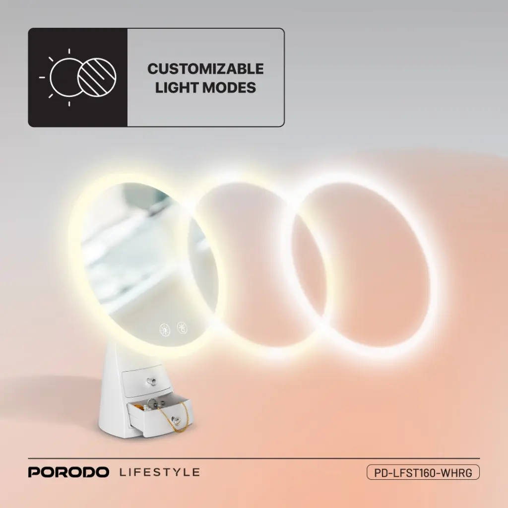 PORODO LIFESTYLE VANITY MAKEUP LED ILLUMINATED MIRROR PD-LFST160-WHRG thumbnail 2