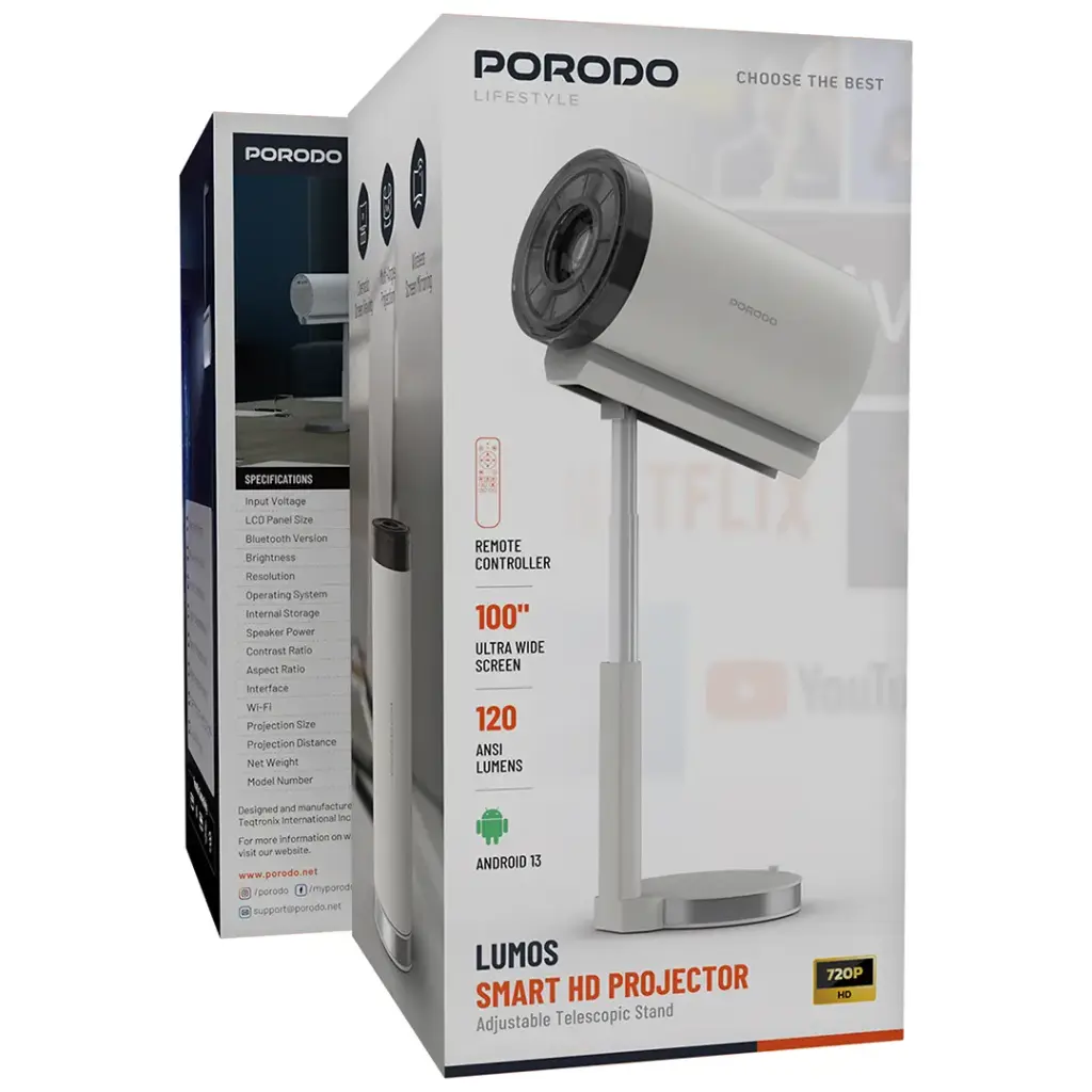 PORODO LUMOS SMART HD PROJECTOR WHITE PDTS7WH thumbnail 5