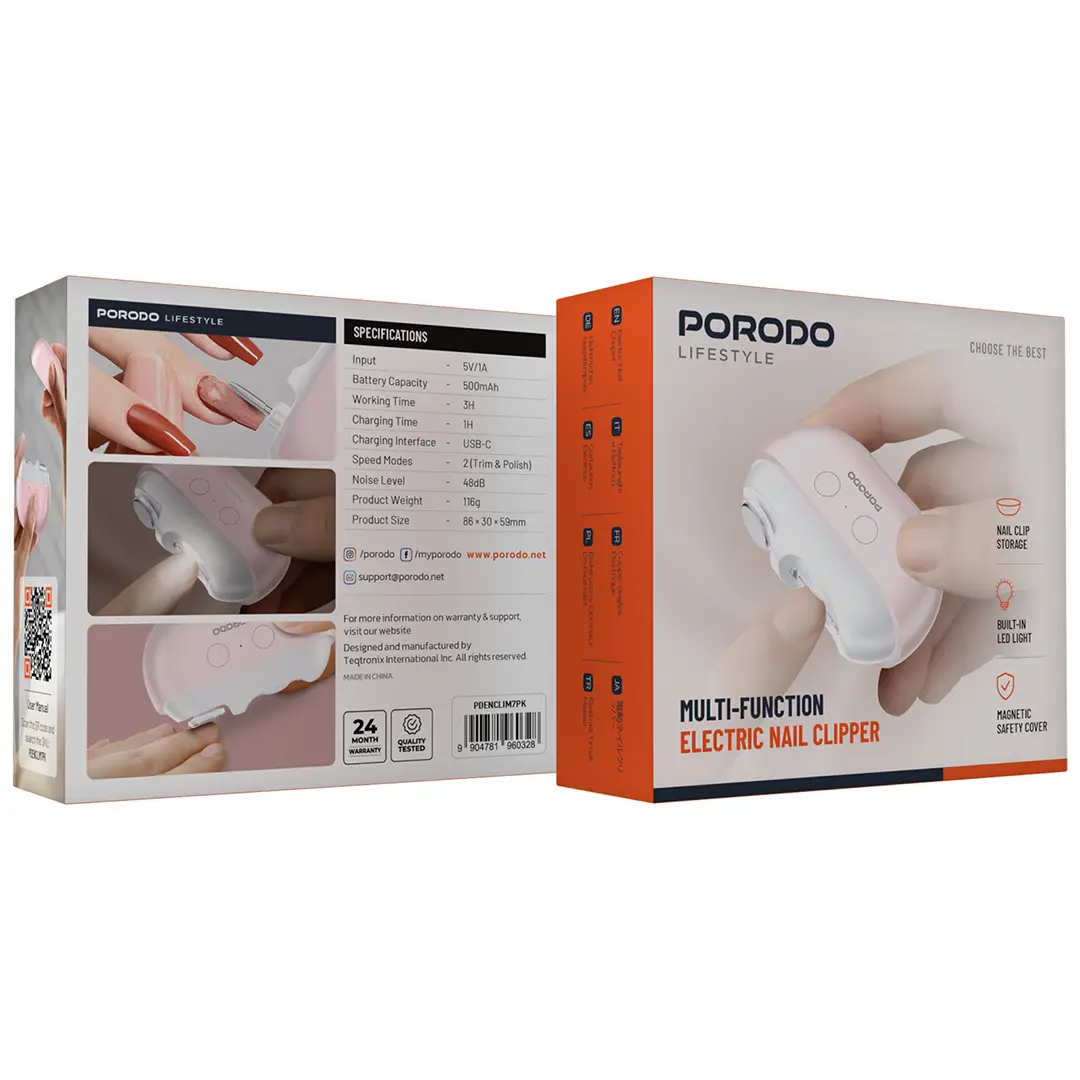 PORODO LIFESTYLE MULTI FUNCTION ELECTRIC NAIL CLIPPER PINK PDENCLIM7PK thumbnail 2