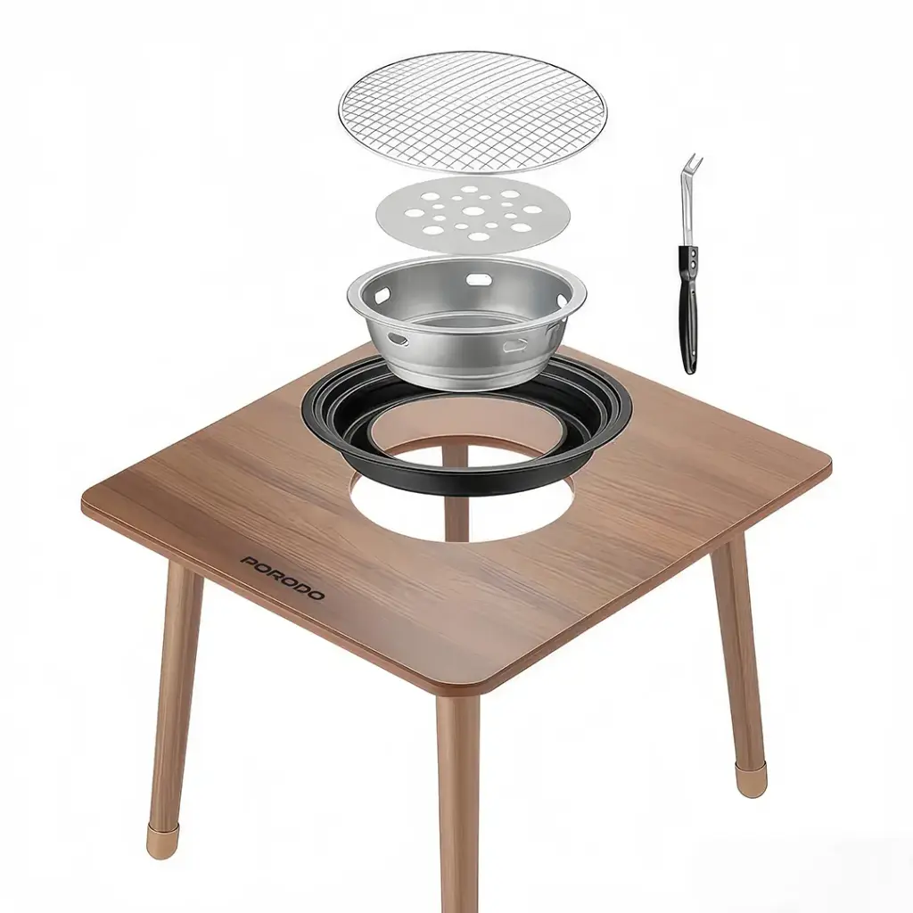 PORODO LIFESTYLE MULTI PURPOSE OUTDOOR SQUARE GRILL TABLE BROWN PDSCT15BR