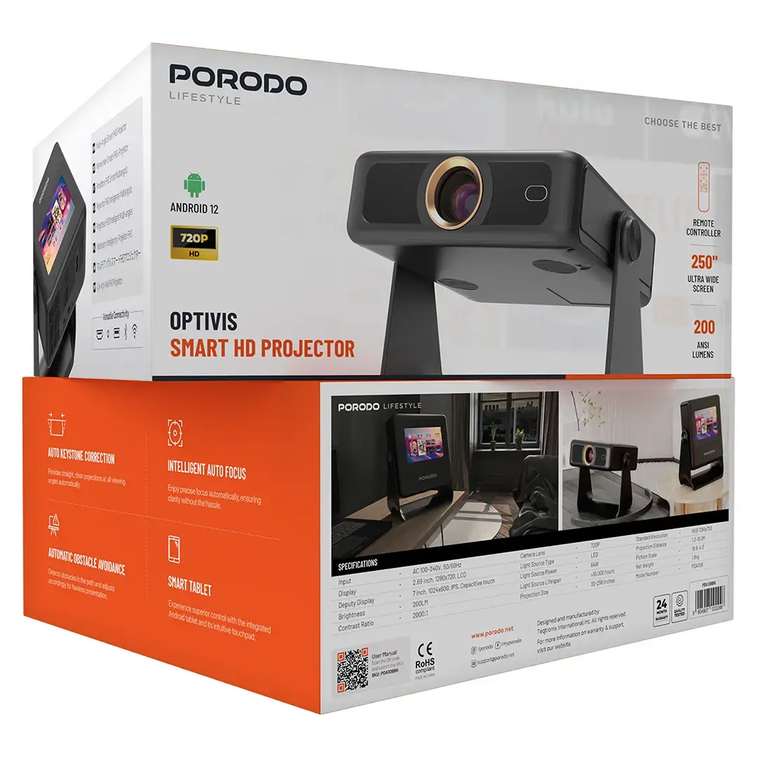 PORODO LIFESTYLE OPTIVIS SMART HD PROJECTOR BLACK PDA10BBK thumbnail 3