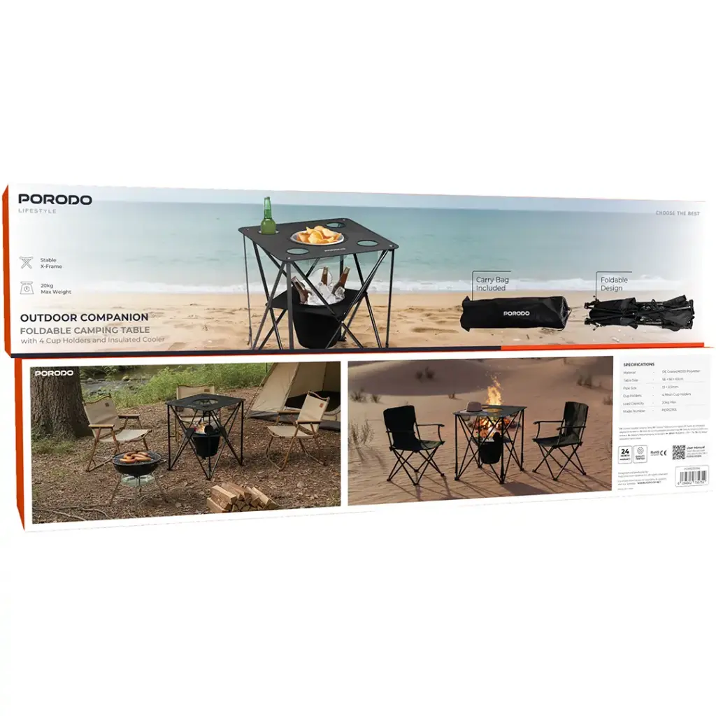 PORODO LIFESTYLE OUTDOOR COMPANION FOLDABLE CAMPING TABLE BLACK PDRS2355BK thumbnail 4