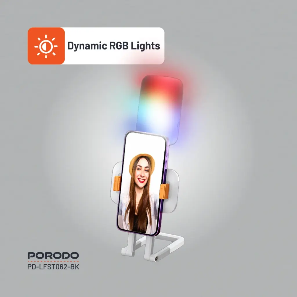PORODO LIFESTYLE PHONE STAND WITH FILL LIGHT BLACK PD-LFST062-BK thumbnail 7