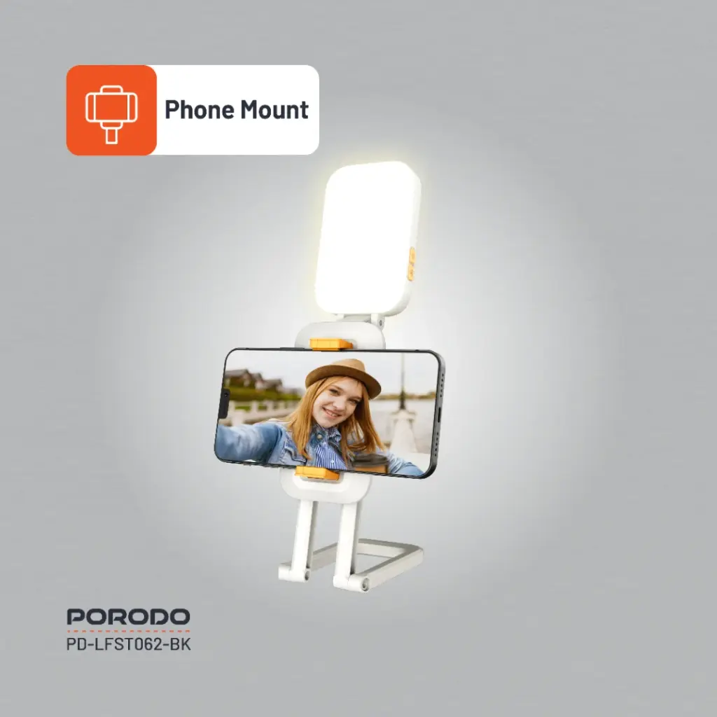 PORODO LIFESTYLE PHONE STAND WITH FILL LIGHT BLACK PD-LFST062-BK thumbnail 4