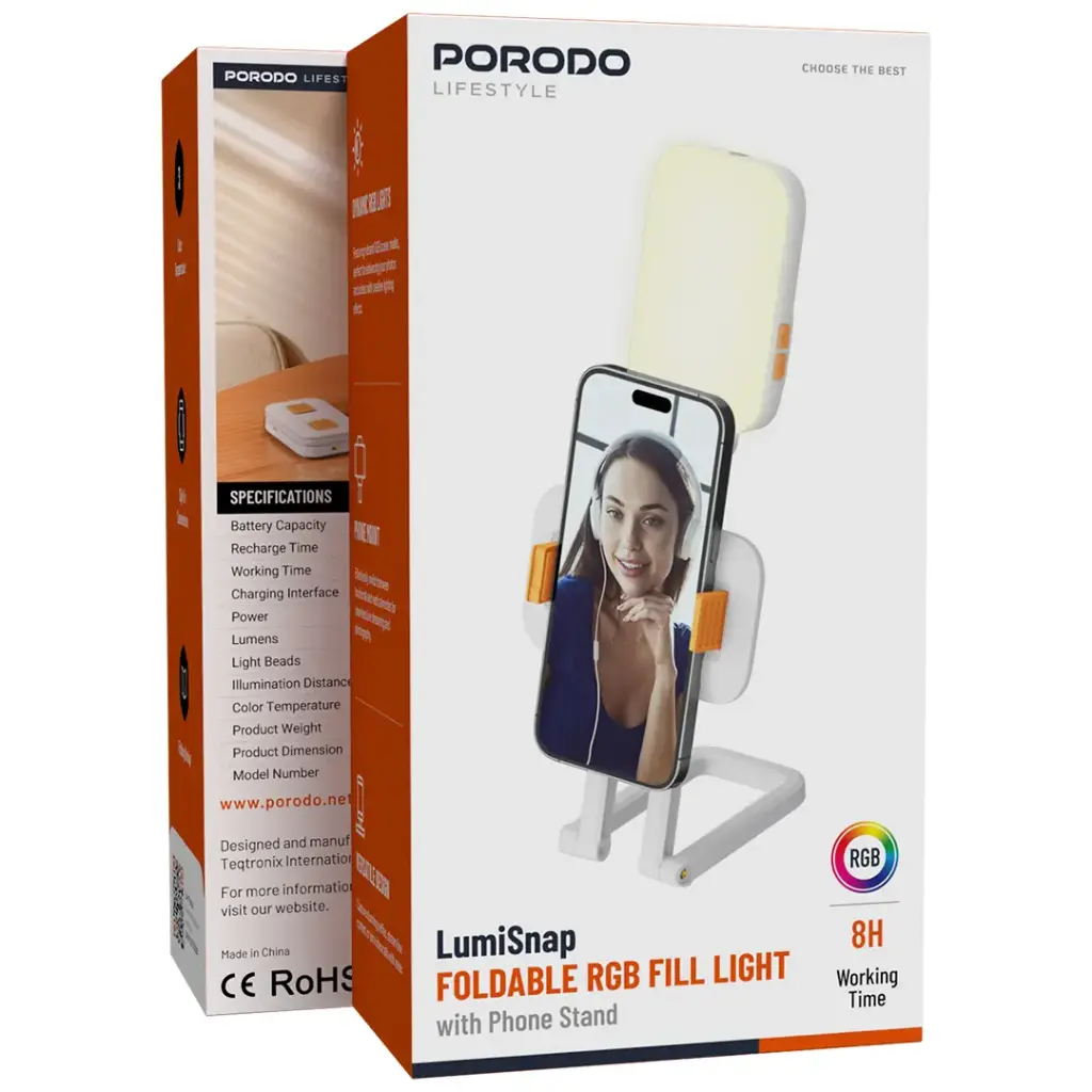 PORODO LIFESTYLE PHONE STAND WITH FILL LIGHT BLACK PD-LFST062-BK